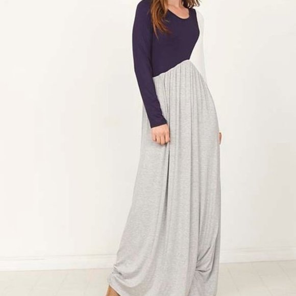 éloges Navy, Gray & White, Color Block Long-Sleeve Maxi Dress 3X ExtraTall - Picture 4 of 8